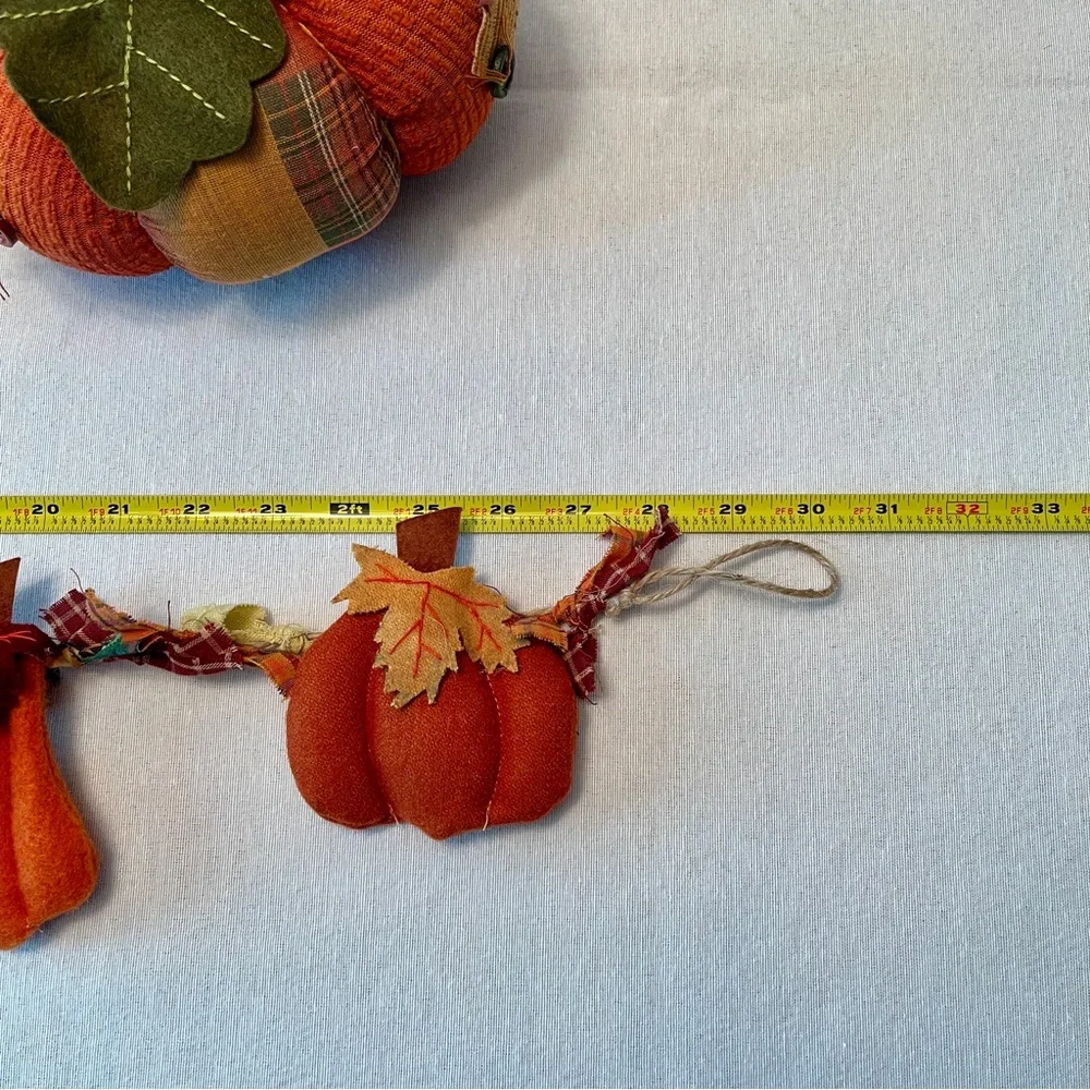 Handcrafted Felt Bundle Swag Patchwork Plaid Stuffed Pumpkins Fall Thanksgiving